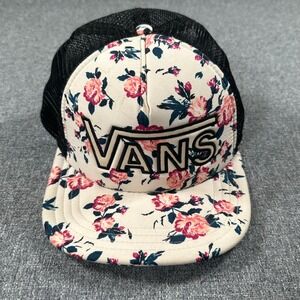 Vans Floral Trucker Hat Rose Print Black Mesh Snapback Flat Brim Skater Cap OSFM